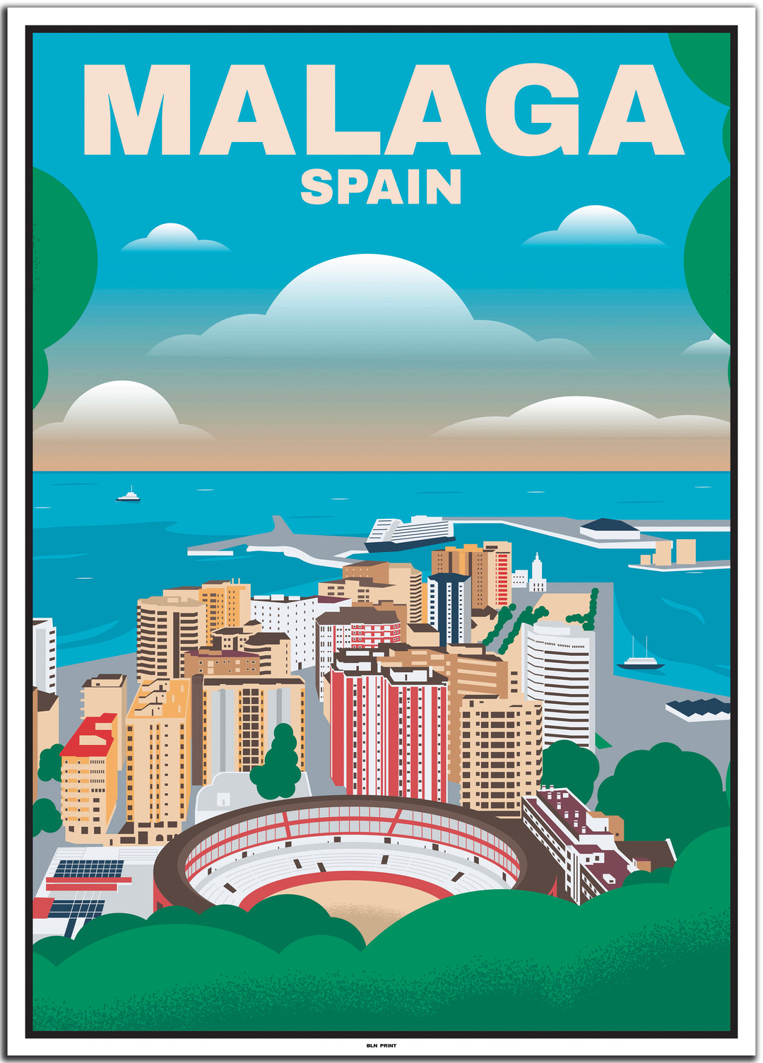 Spanien Travel Poster (Barcelona, Bilbao, Madrid, Malaga, Sevilla)