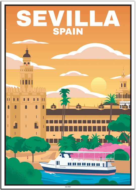 Spanien Travel Poster (Barcelona, Bilbao, Madrid, Malaga, Sevilla)