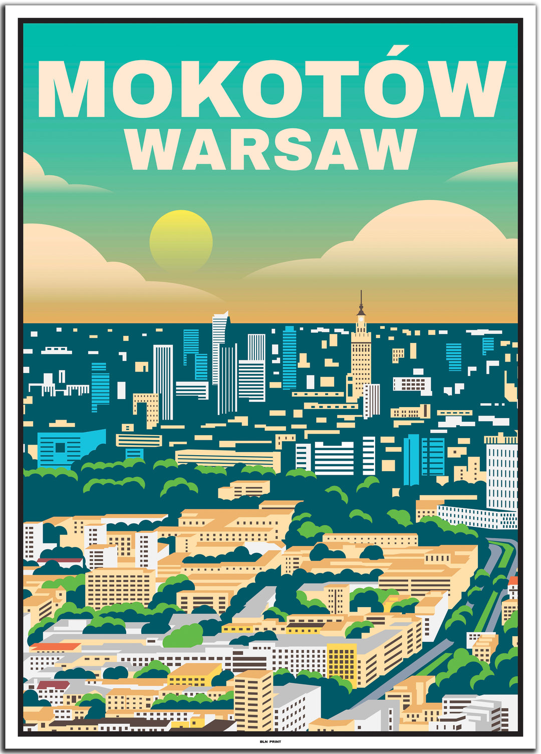 vintage travel poster warsaw #50x70cm-white-color-border