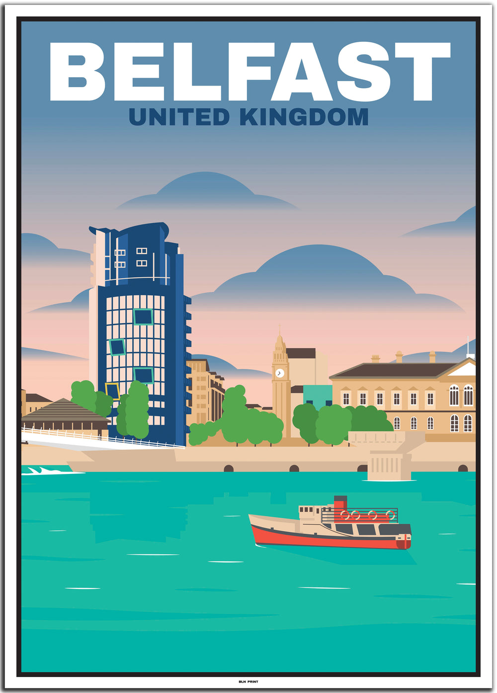 UK Travel Poster (Belfast, Edinburgh, Liverpool, London, Manchester)