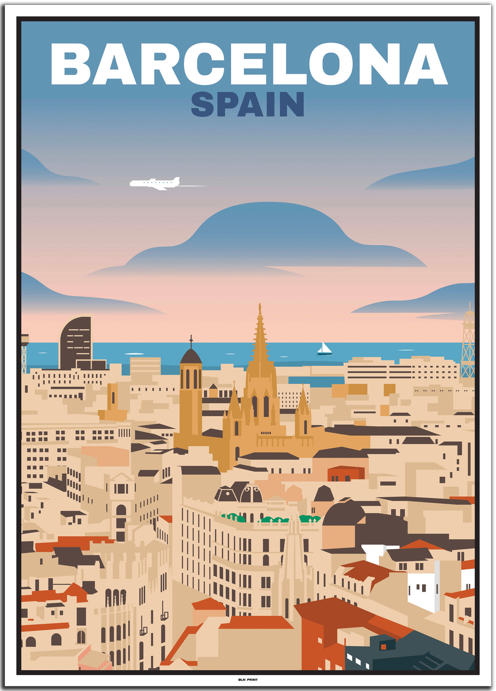 Spanien Travel Poster (Barcelona, Bilbao, Madrid, Malaga, Sevilla)