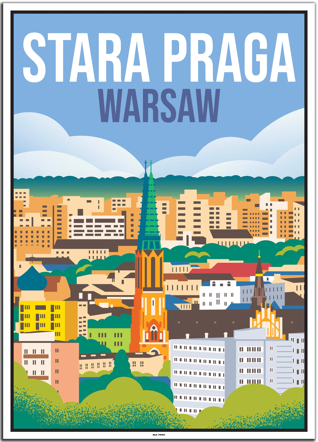 vintage travel poster warsaw #50x70cm-white-color-border