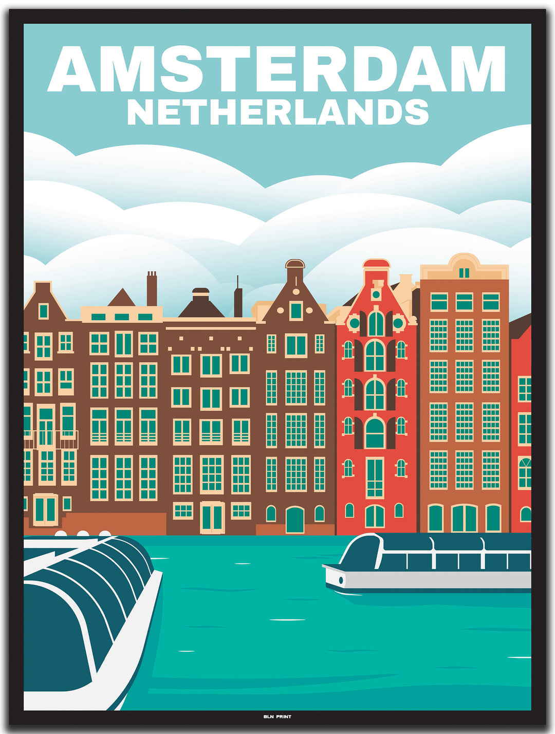 vintage travel poster amsterdam #30x40cm-black-color-border