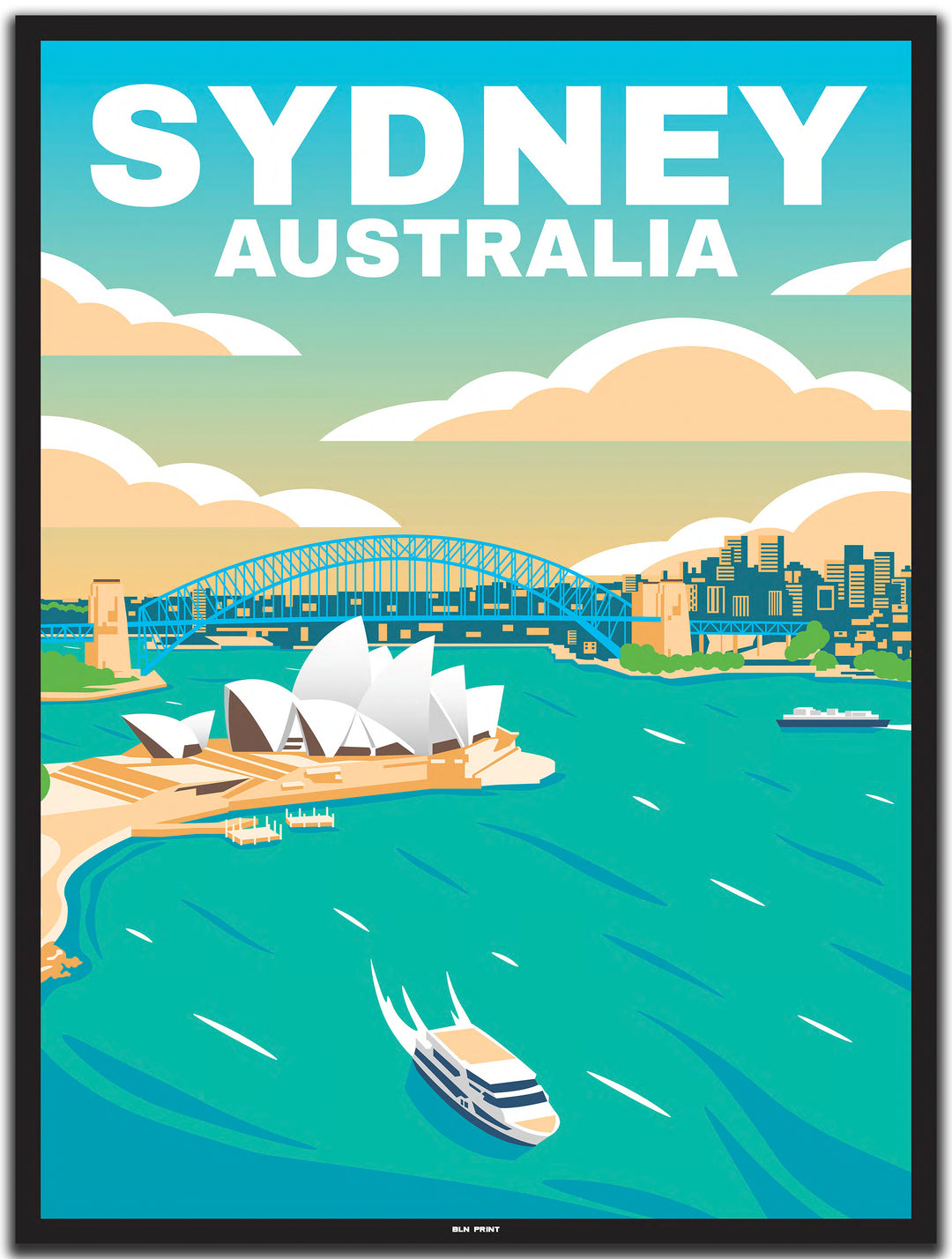 vintage travel poster sydney #30x40cm-black-color-border