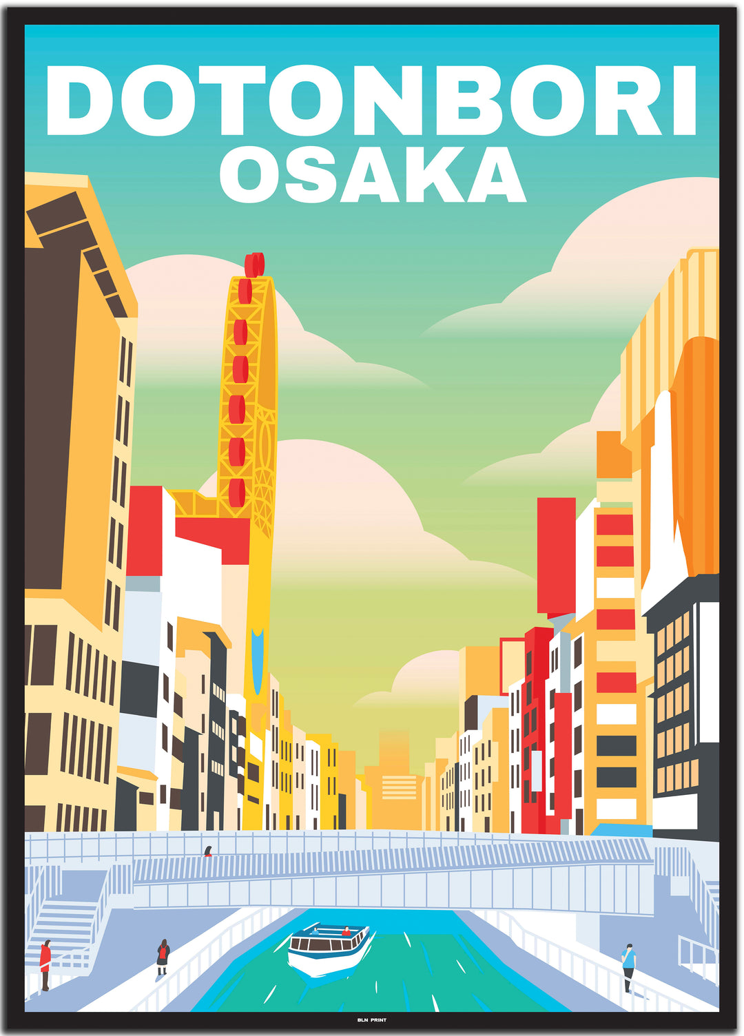 vintage travel poster osaka #50x70cm-schwarzer-farbrand