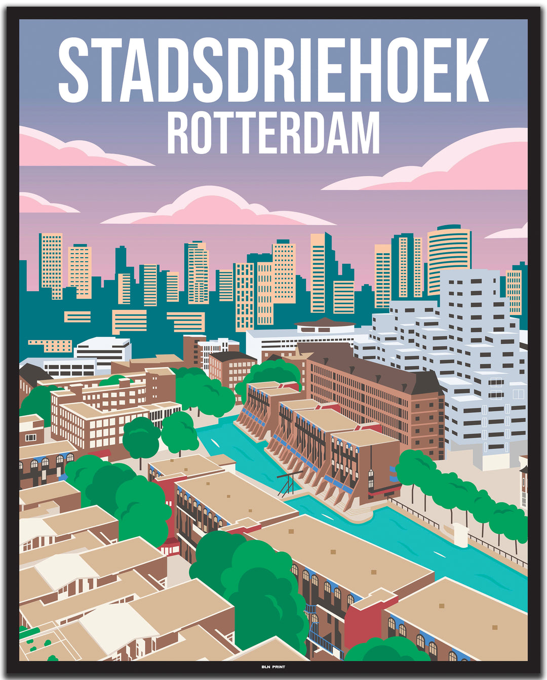 vintage travel poster rotterdam #40x50cm-black-color-border