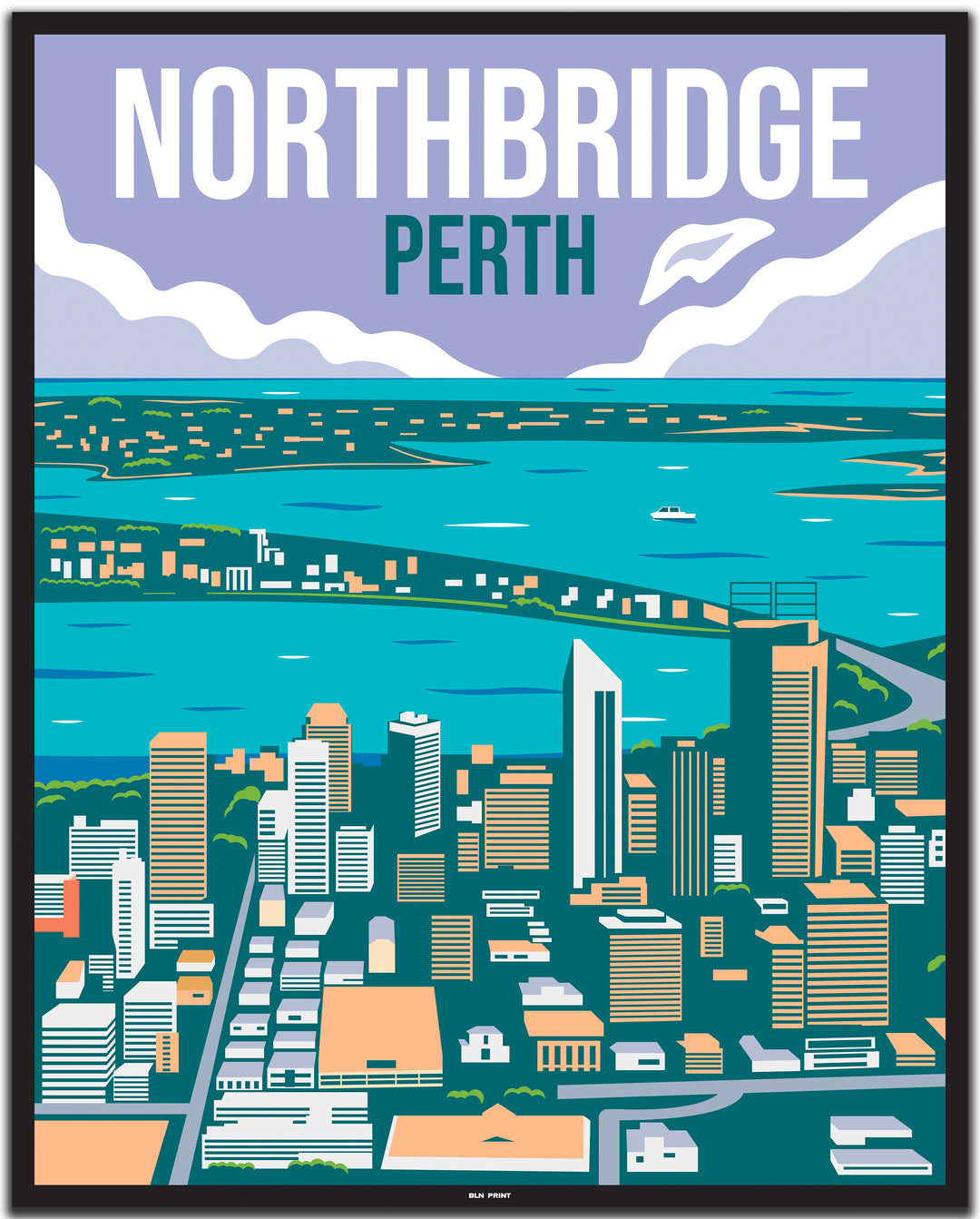 vintage travel poster perth #40x50cm-black-color-border