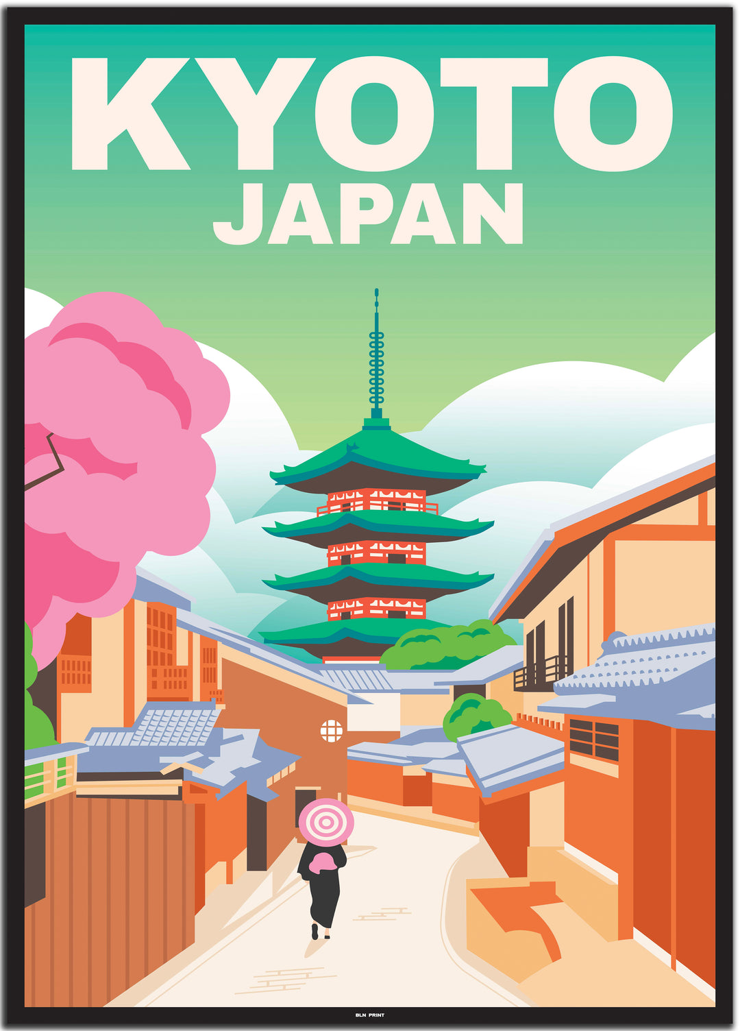 vintage travel poster kyoto #50x70cm-schwarzer-farbrand