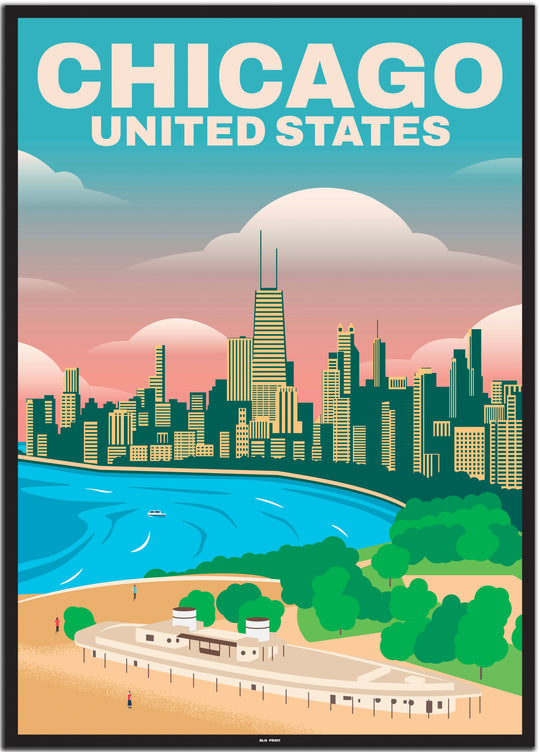 vintage travel poster chicago #50x70cm-schwarzer-farbrand