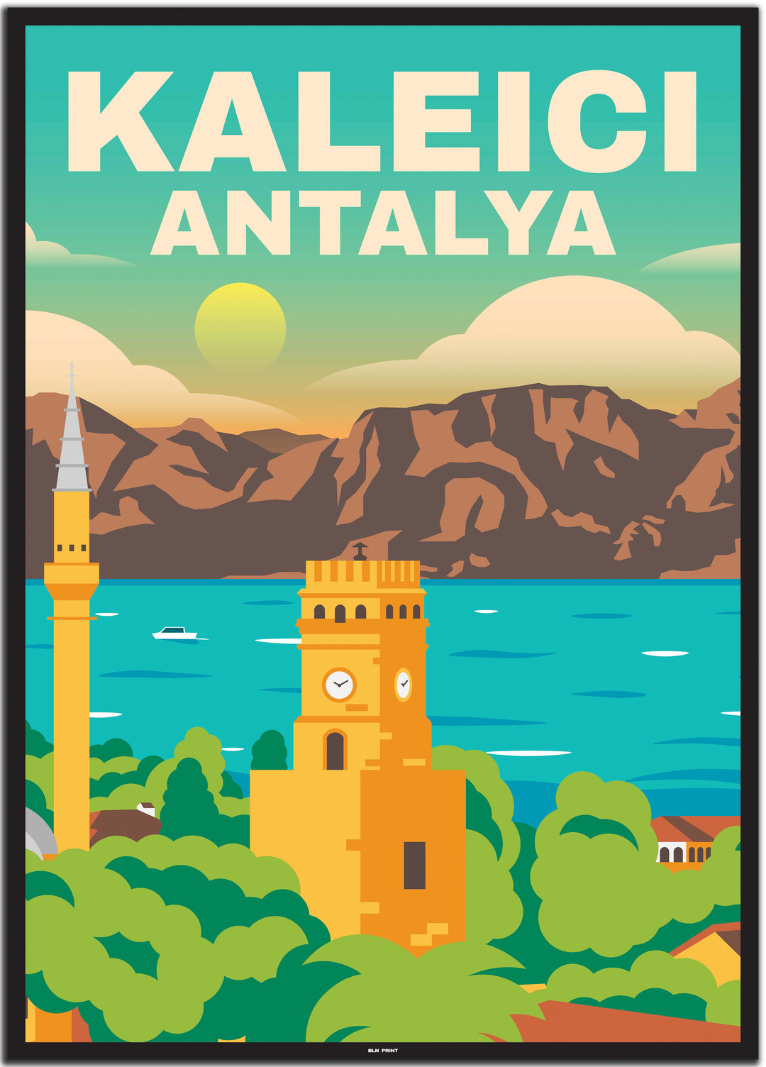 vintage travel poster antalya #50x70cm-schwarzer-farbrand