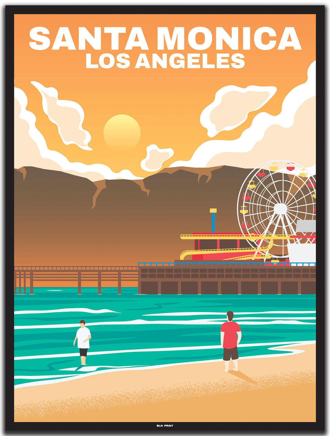 vintage travel poster Santa Monica #30x40cm-black-color-border