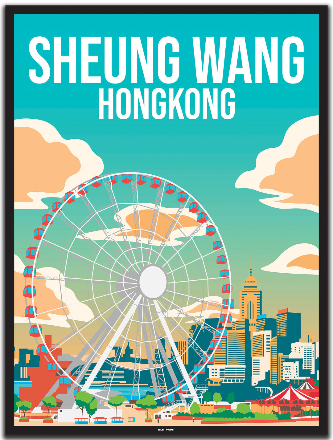 vintage travel poster hongkong #30x40cm-black-color-border