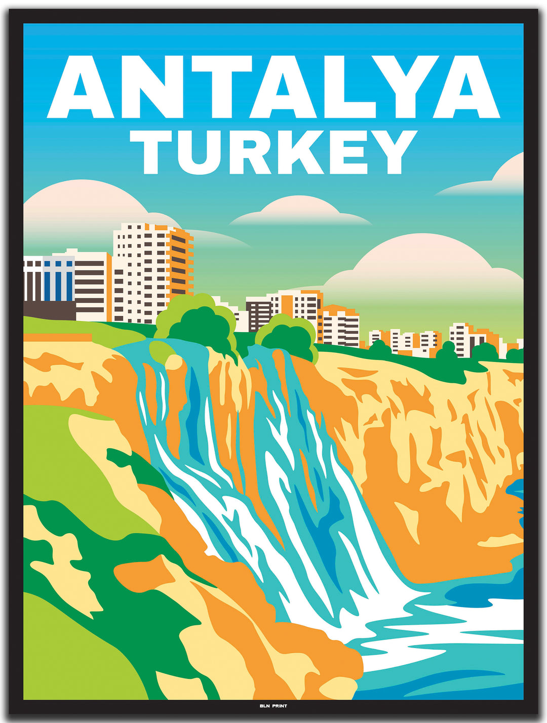 vintage travel poster antalya #30x40cm-black-color-border