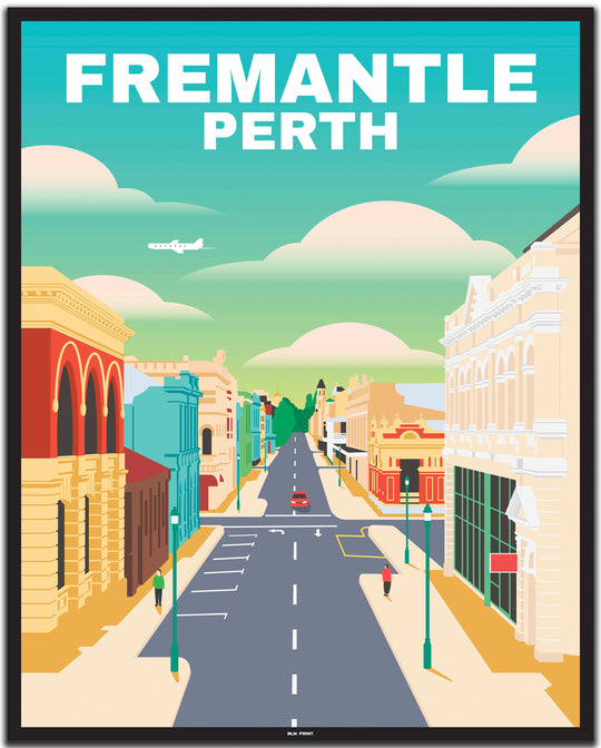 vintage travel poster perth #40x50cm-black-color-border