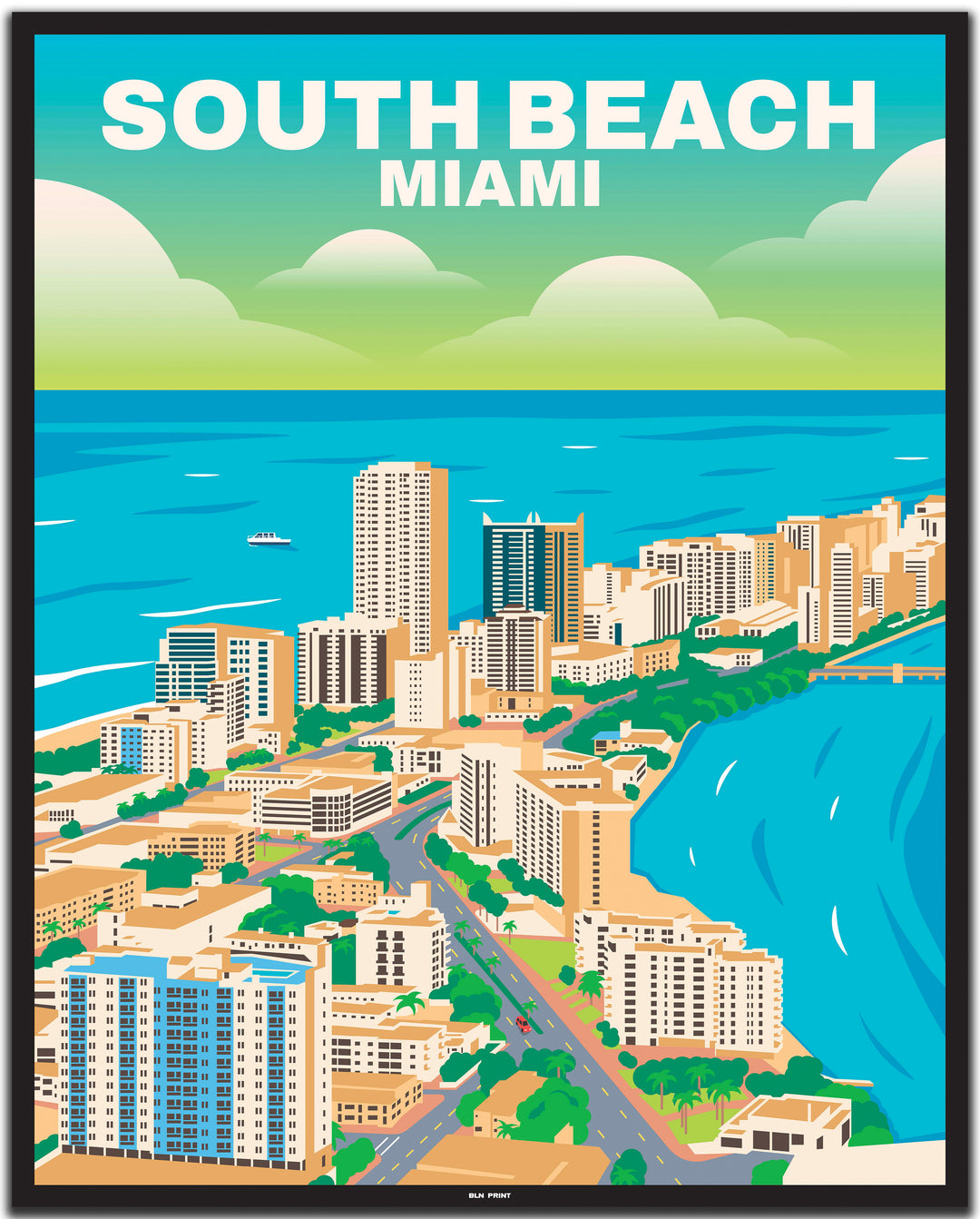 vintage travel poster miami #40x50cm-black-color-border