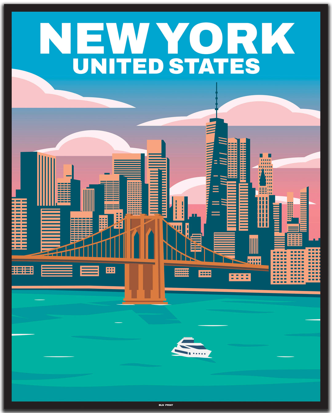 vintage travel poster New York #40x50cm-black-color-border