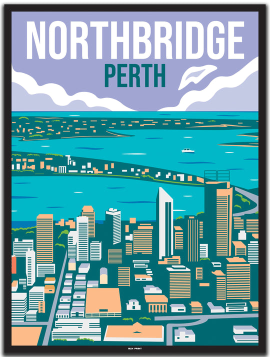 vintage travel poster perth #30x40cm-black-color-border