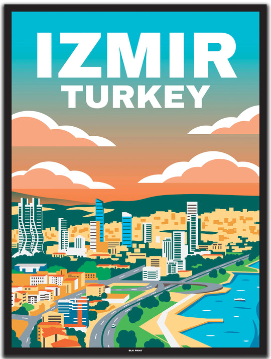 vintage travel poster izmir #30x40cm-black-color-border