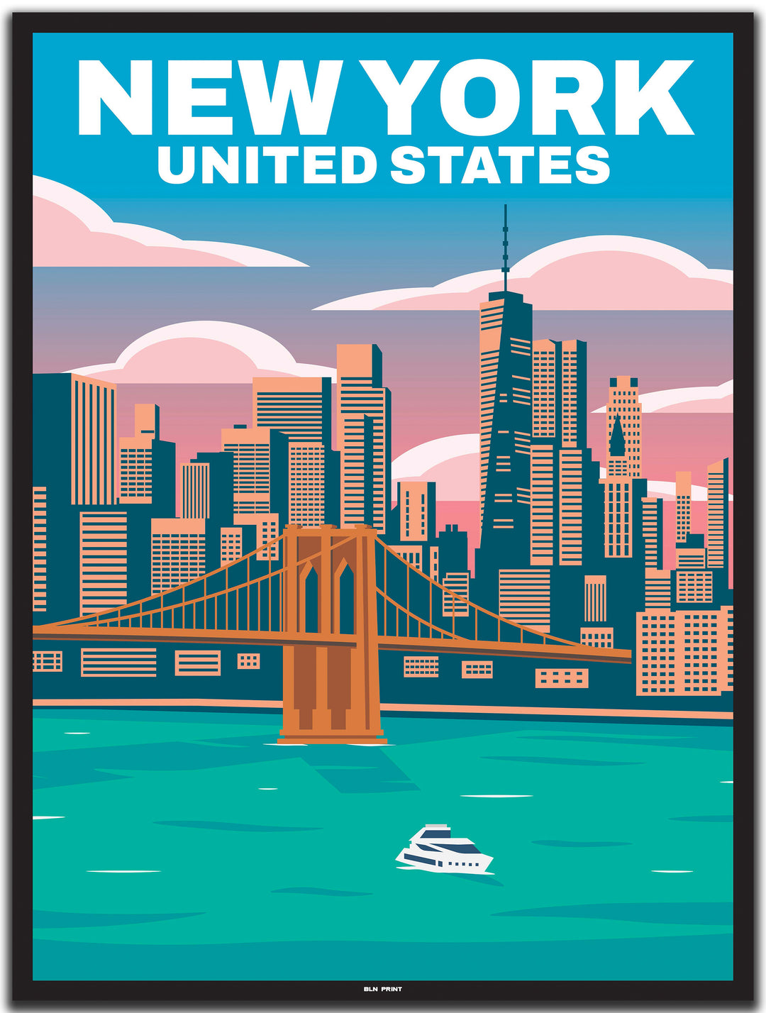 vintage travel poster New York #30x40cm-black-color-border