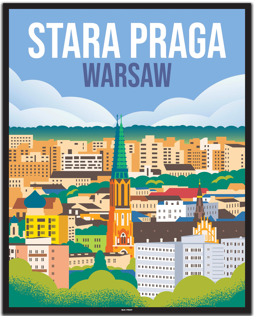 vintage travel poster warsaw #40x50cm-black-color-border