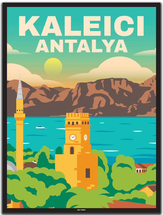 vintage travel poster antalya #30x40cm-black-color-border