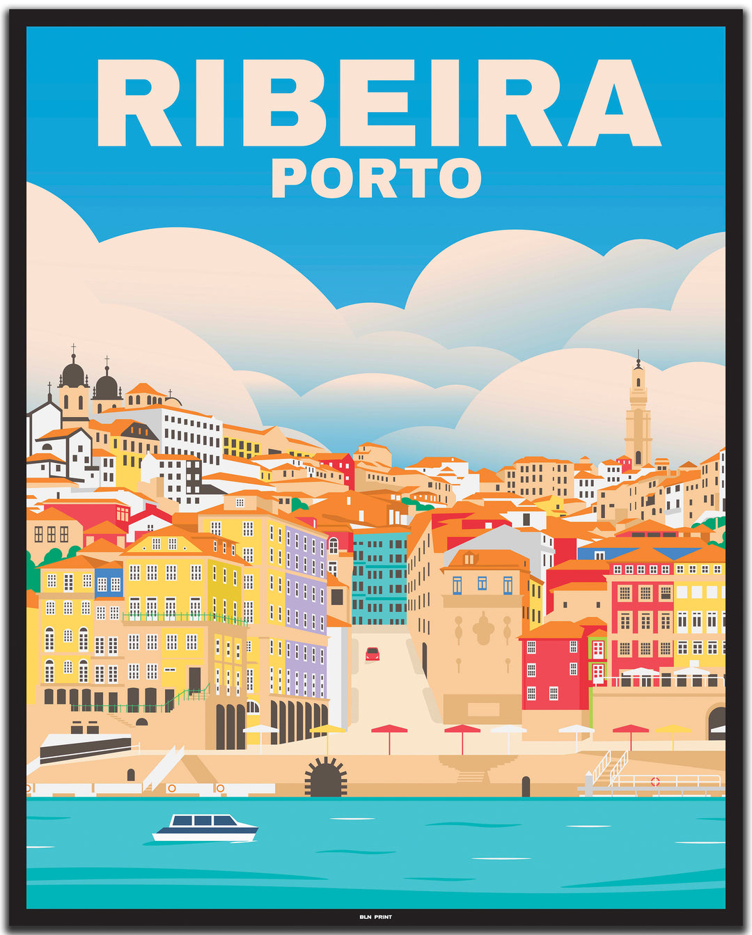 vintage travel poster porto #40x50cm-black-color-border