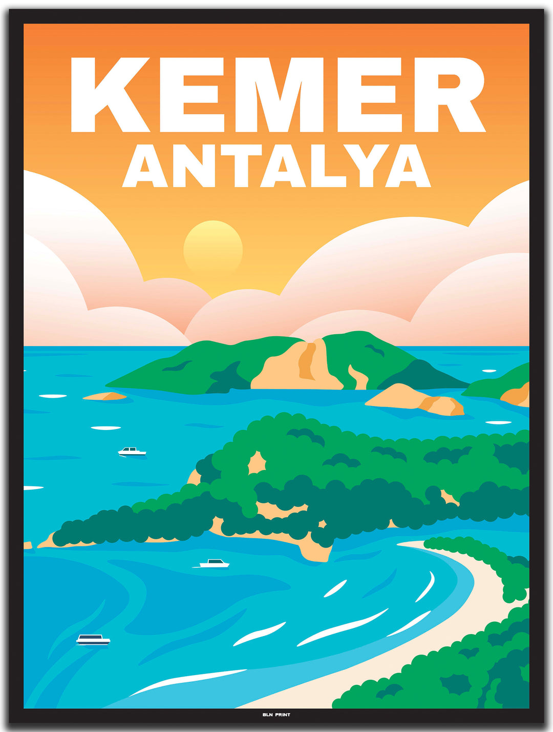 vintage travel poster antalya #30x40cm-black-color-border