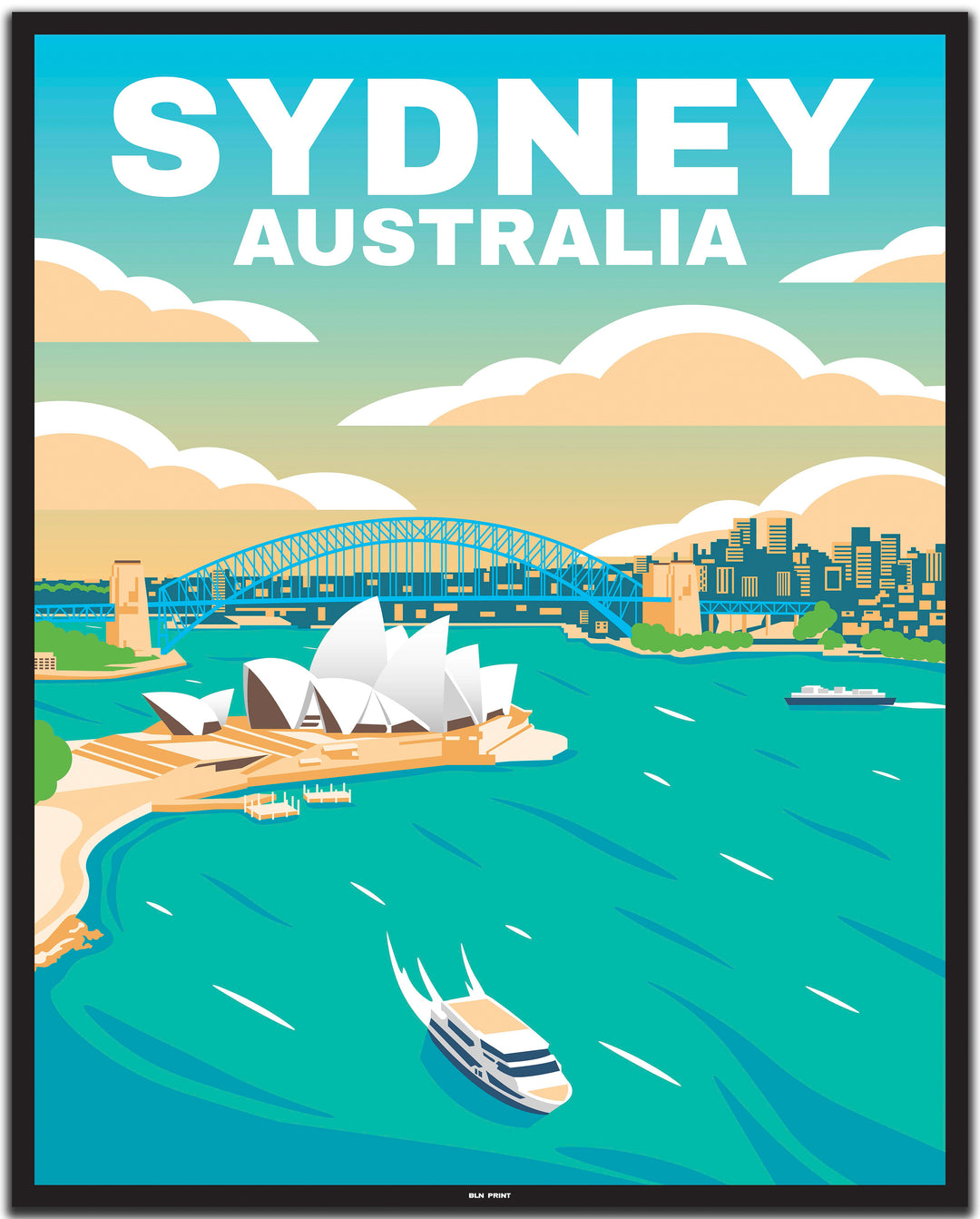 vintage travel poster sydney #40x50cm-black-color-border