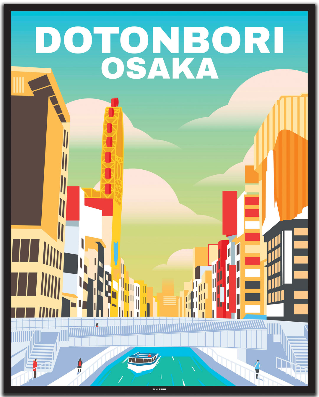 vintage travel poster osaka #40x50cm-schwarzer-farbrand