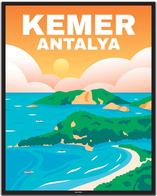 vintage travel poster antalya #40x50cm-black-color-border