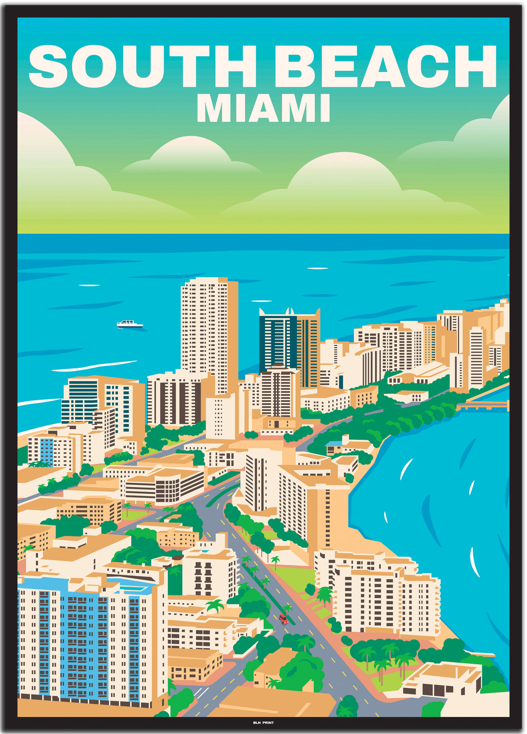 vintage travel poster miami #50x70cm-schwarzer-farbrand