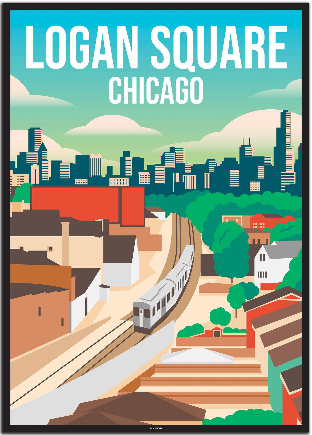 vintage travel poster chicago #50x70cm-schwarzer-farbrand