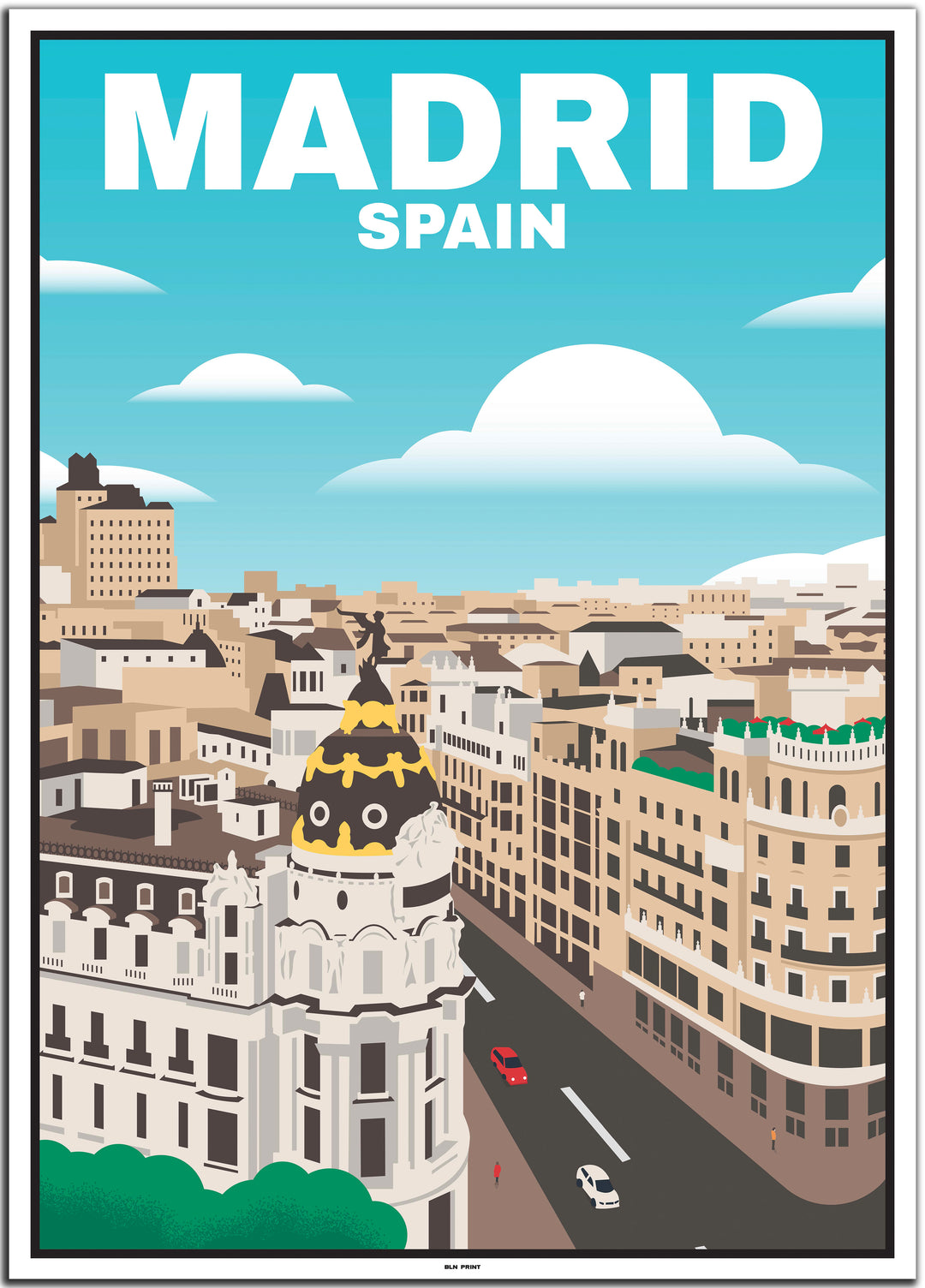 Spanien Travel Poster (Barcelona, Bilbao, Madrid, Malaga, Sevilla)