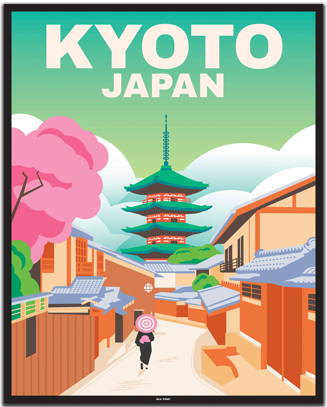 vintage travel poster kyoto #40x50cm-black-color-border