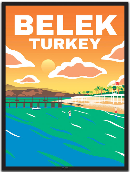 vintage travel poster antalya #30x40cm-black-color-border