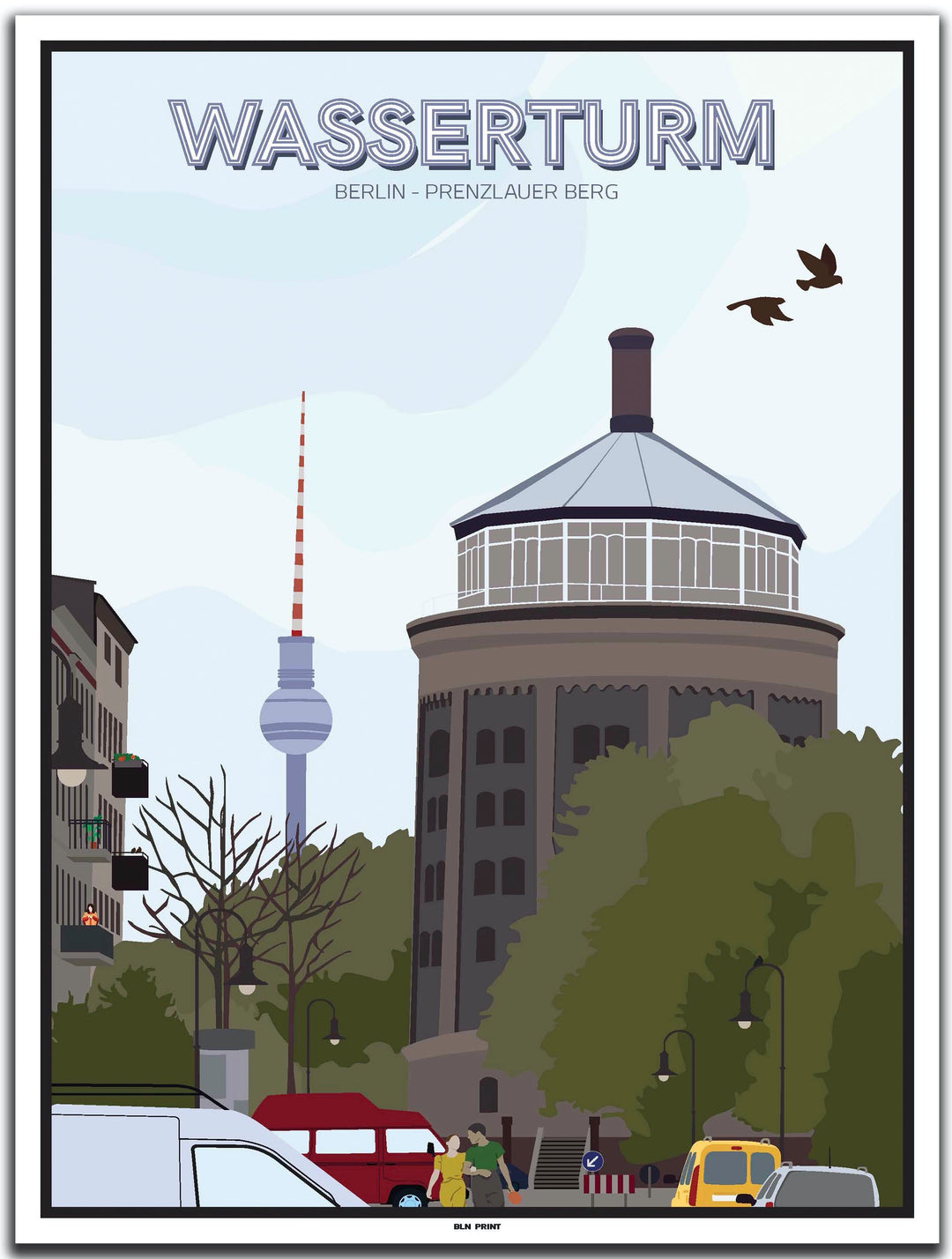 vintage kunstdruck poster wasserturm prenzlauer berg berlin #30x40cm-weier-farbrand