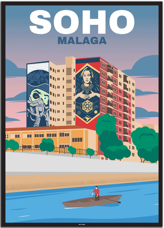 vintage travel poster malaga #50x70cm-schwarzer-farbrand