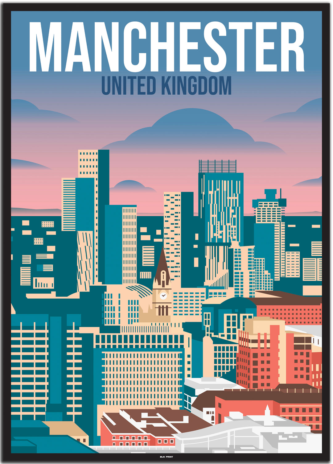 vintage travel poster manchester #30x40cm-black-color-border