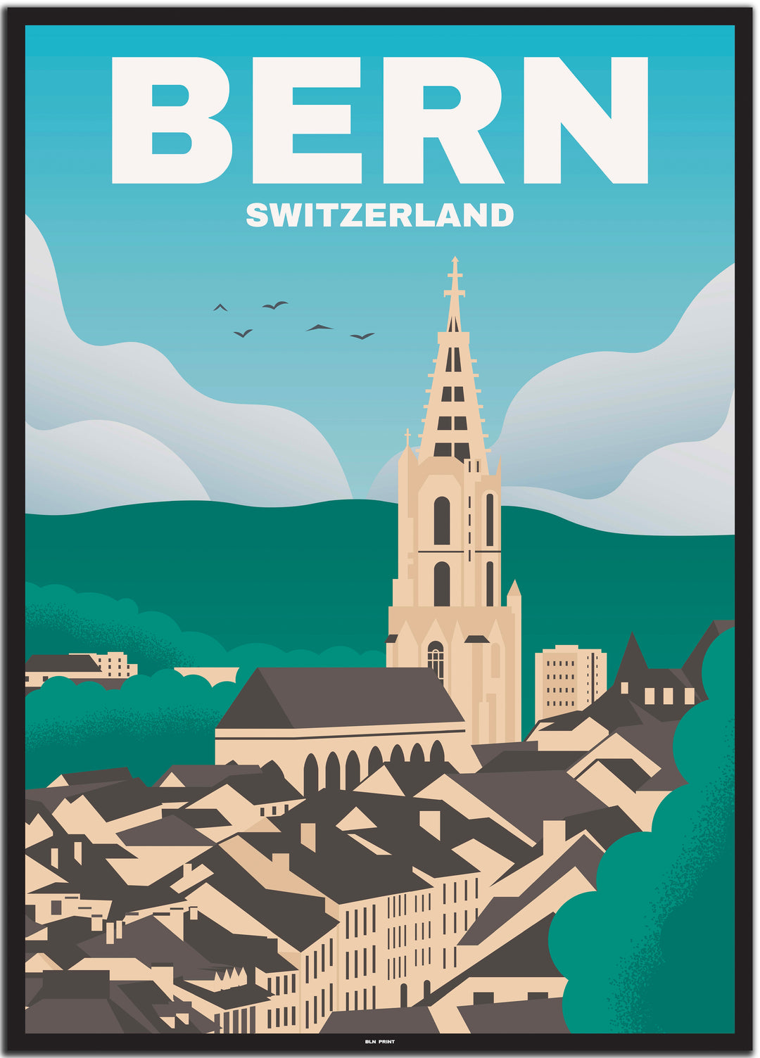 vintage Bern poster shop #50x70cm-schwarzer-farbrand