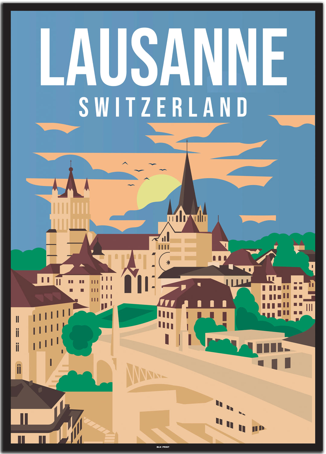 vintage Lausanne poster shop #50x70cm-schwarzer-farbrand