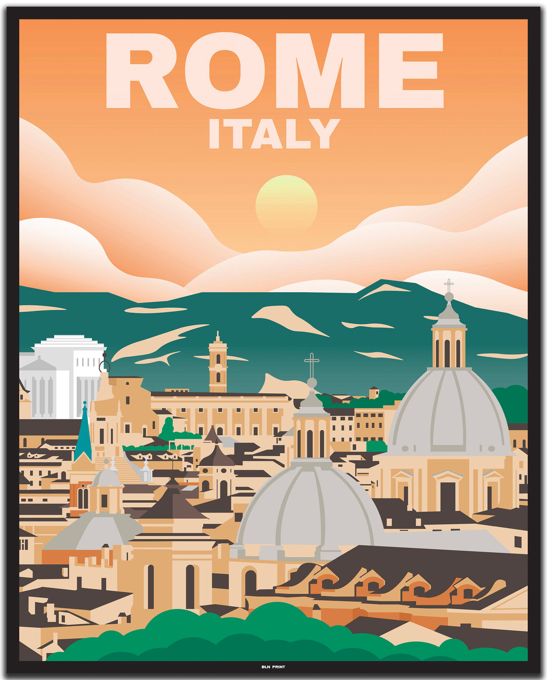 vintage travel poster rom #40x50cm-black-color-border