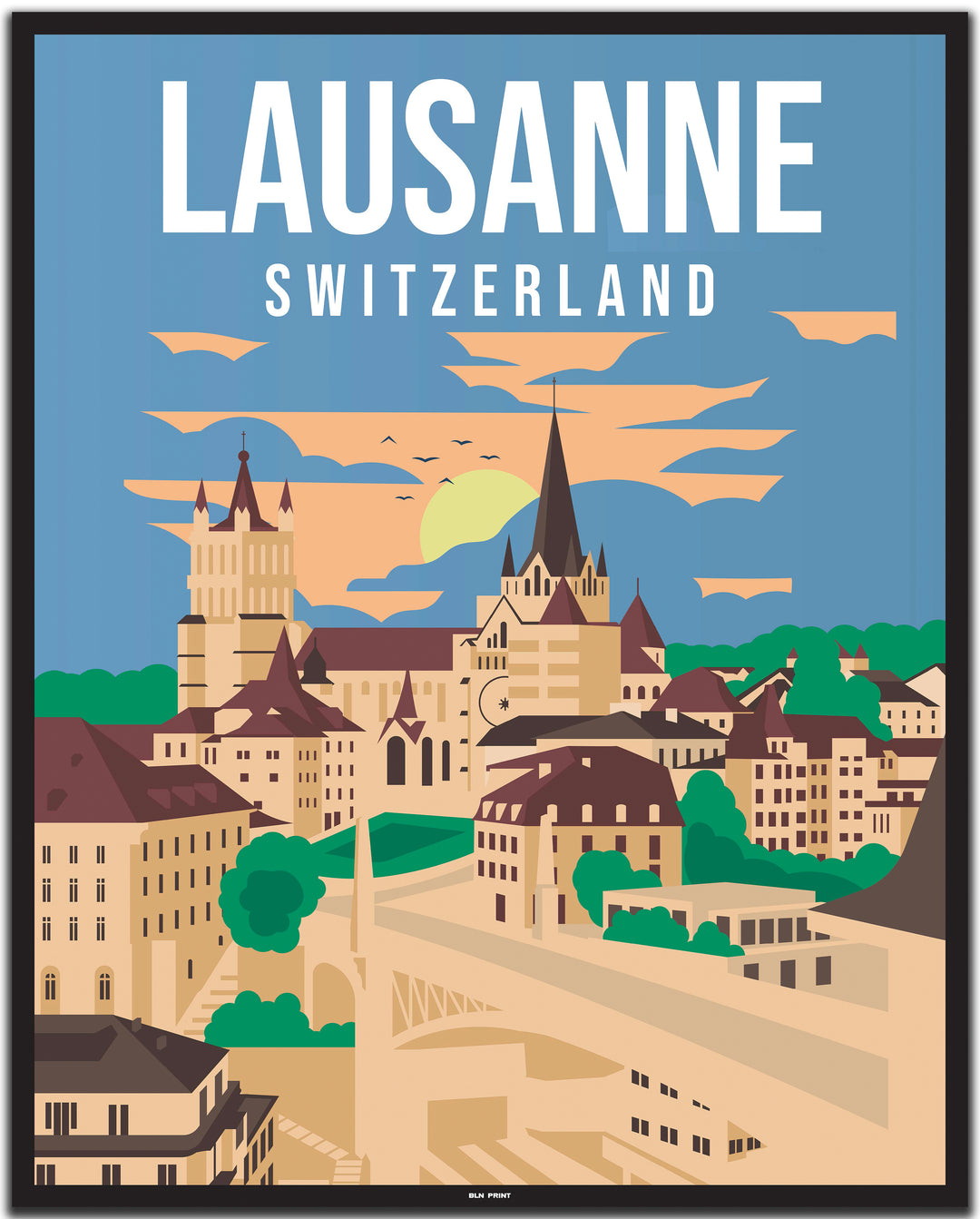 vintage Lausanne poster shop #40x50cm-schwarzer-farbrand