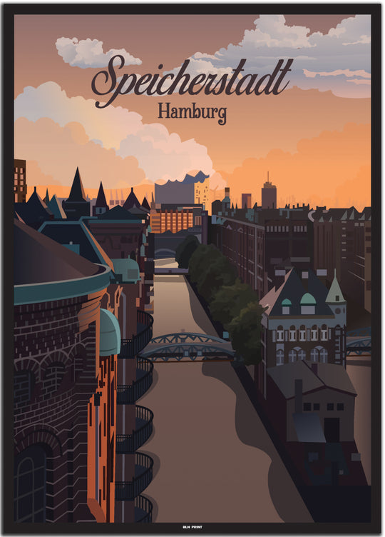 vintage hamburg poster shop #50x70cm-schwarzer-farbrand