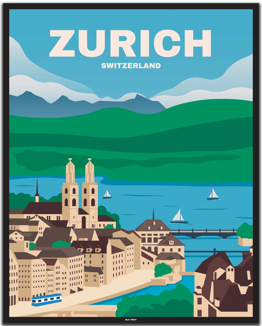 vintage zürich poster shop #40x50cm-schwarzer-farbrand