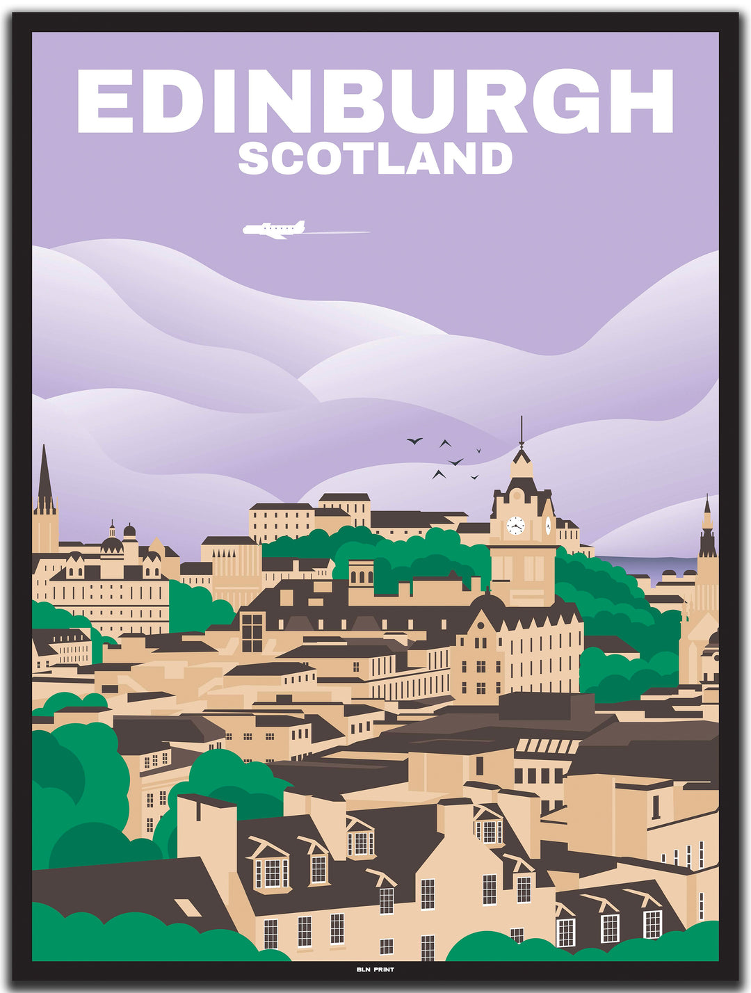 vintage travel poster edinburgh #30x40cm-black-color-border