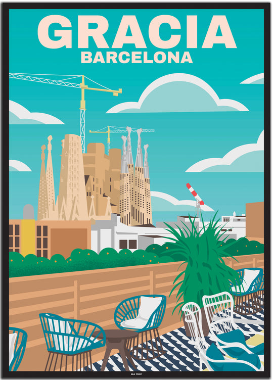 vintage travel poster barcelona #50x70cm-schwarzer-farbrand