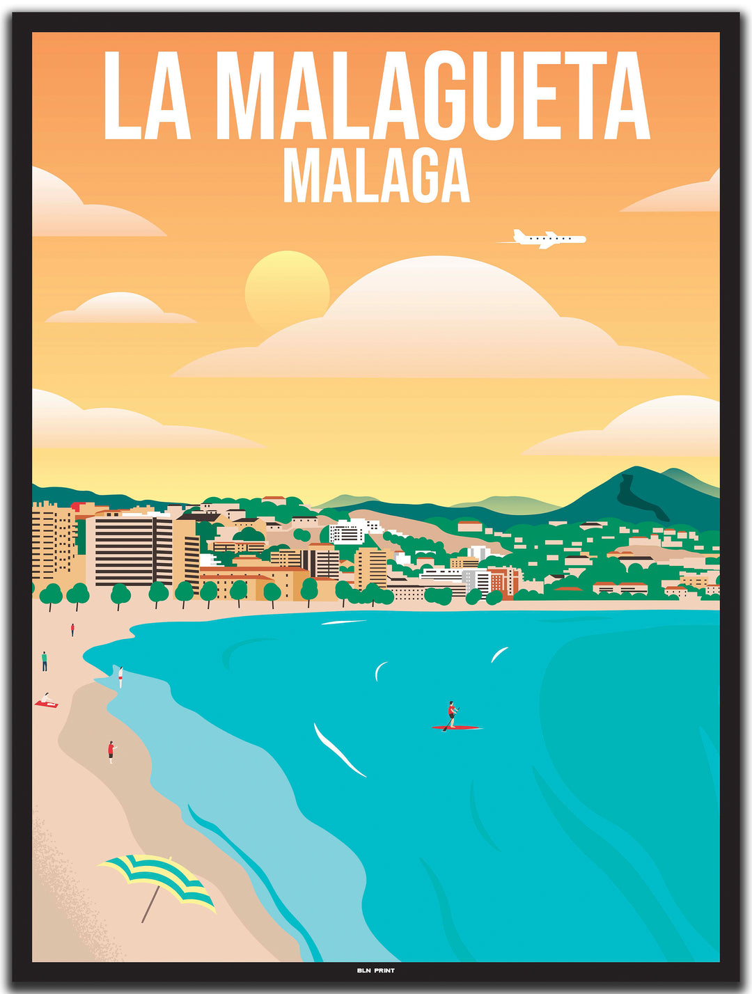 vintage travel poster malaga #30x40cm-black-color-border