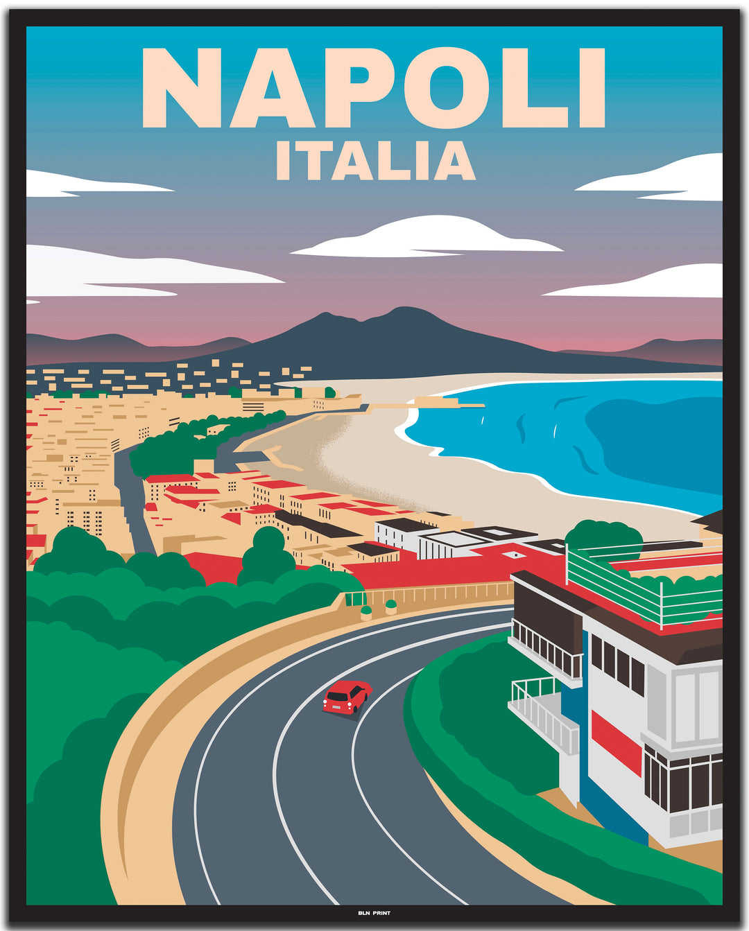 vintage travel poster napoli #40x50cm-black-color-border