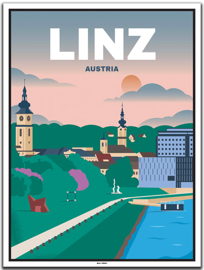vintage kunstdruck poster Altstadt Linz #30x40cm-weier-farbrand
