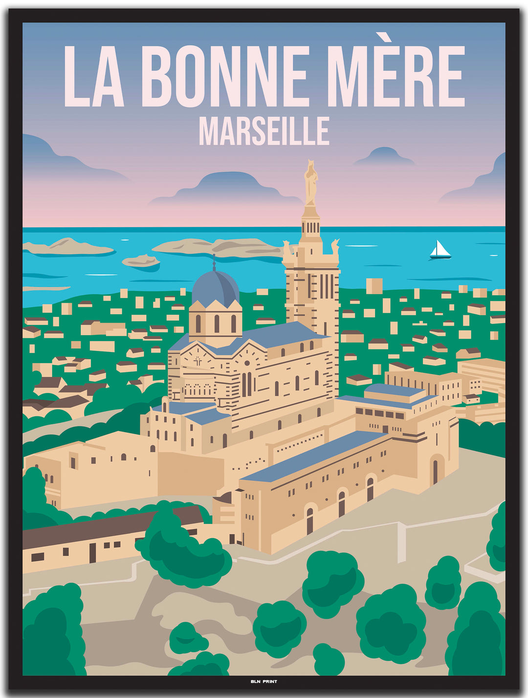 vintage travel poster marseille #30x40cm-black-color-border